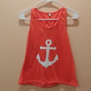 ⚓ Coral color Anchor Tank Top w/ Teal Bow 🎀